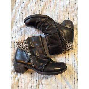 Pikolinos Women’s Size 8.5 Black Leather Zip Ankle Boots Knit Cuff Comfort